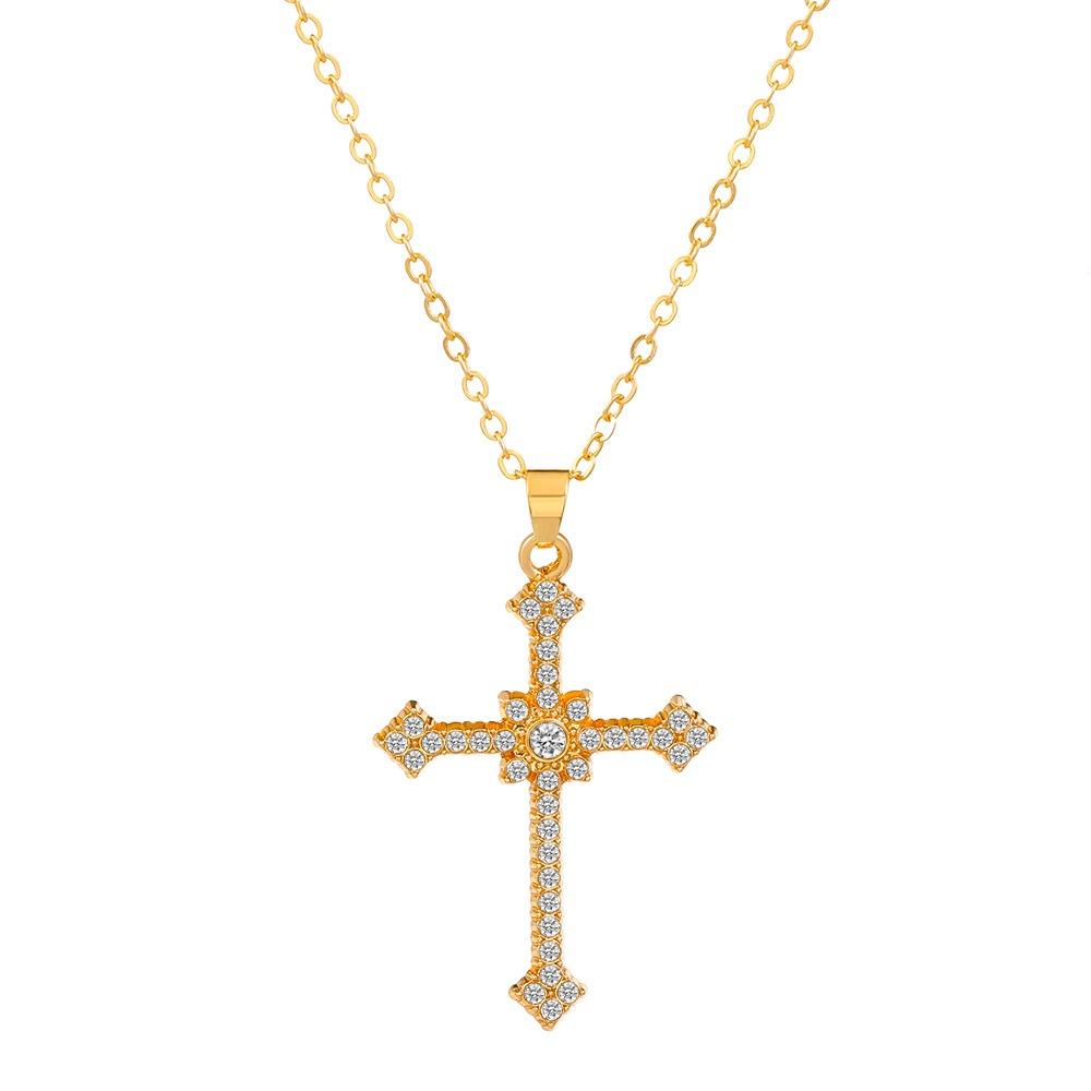 Elegant Rhinestone Inlaid Cross Pendant Necklace, Alloy Material, Simple Style, Daily and Party Decoration, Creative Gift