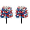 Yousheng 4th of July Artificial Flowers Topiary Ball Tree with Ground Stake Red White Blue Patriotic Fake Flower Plant Shrubs for Independence Day