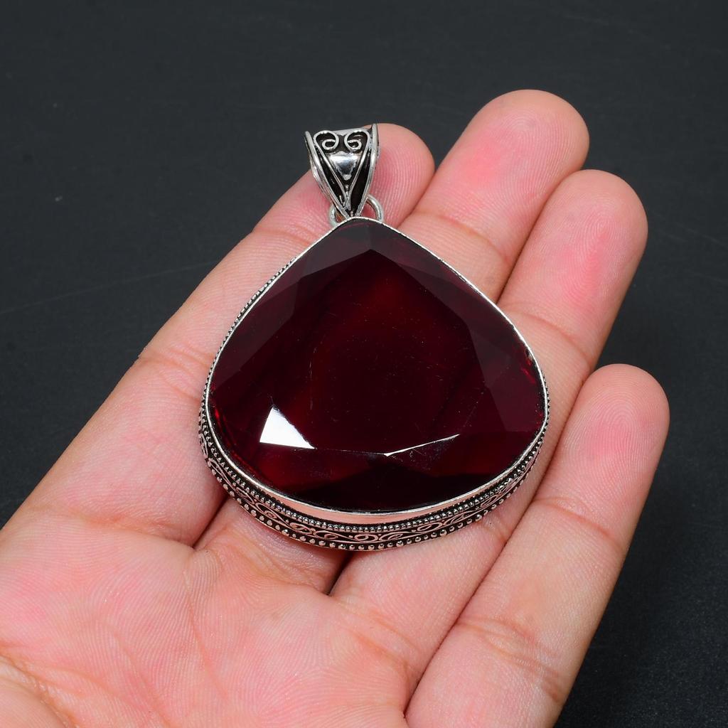 Red Garnet Gemstone Handmade 925 Sterling Silver Pendant, Garnet Jewelry Necklace, Handmade Gifts For Women, Pear Antique Jewelry