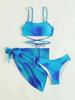 2024 Tie-Dye Women's Three-Piece Bikini Set with Mesh Skirt