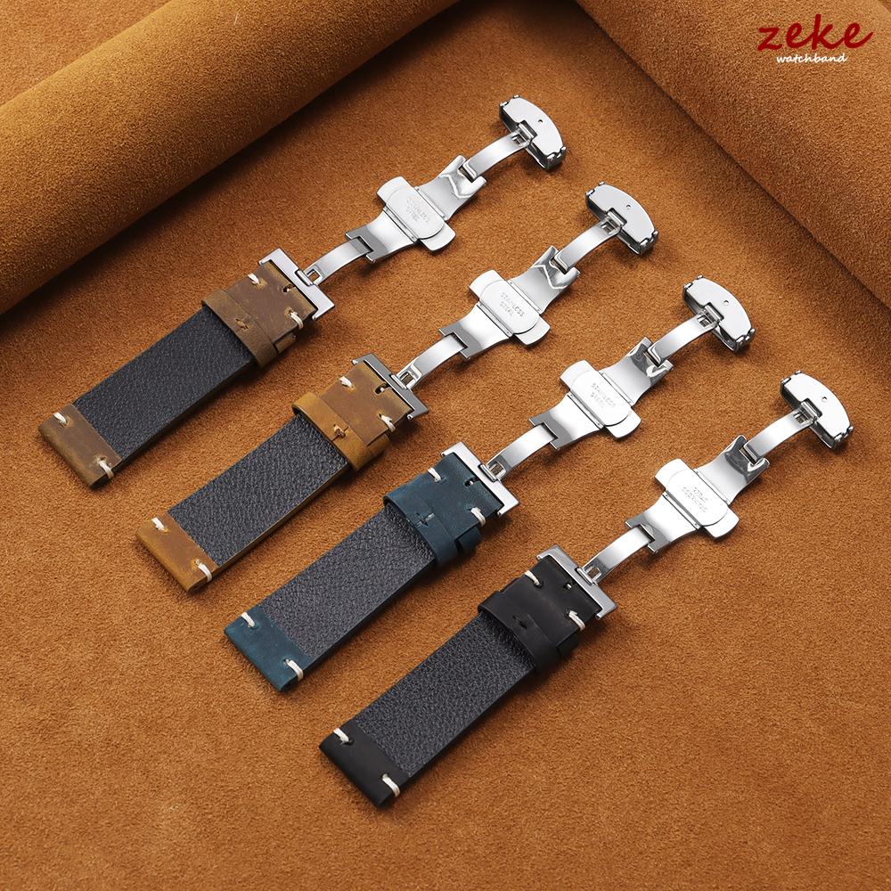 Vintage Brown Watch Band Butterfly Buckle Stitching Cowhide Strap for Omega 18mm 20mm 21mm 22mm 24mm Wrist Bracelet for Seiko
