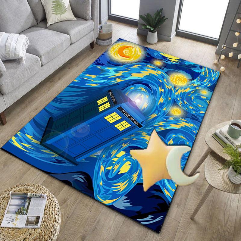Tardis In Starry Night Office Rug Chair Mat, Game Carpet, Suitable for Front Door, Bedroom, Living Room, Desk, Holiday Gift