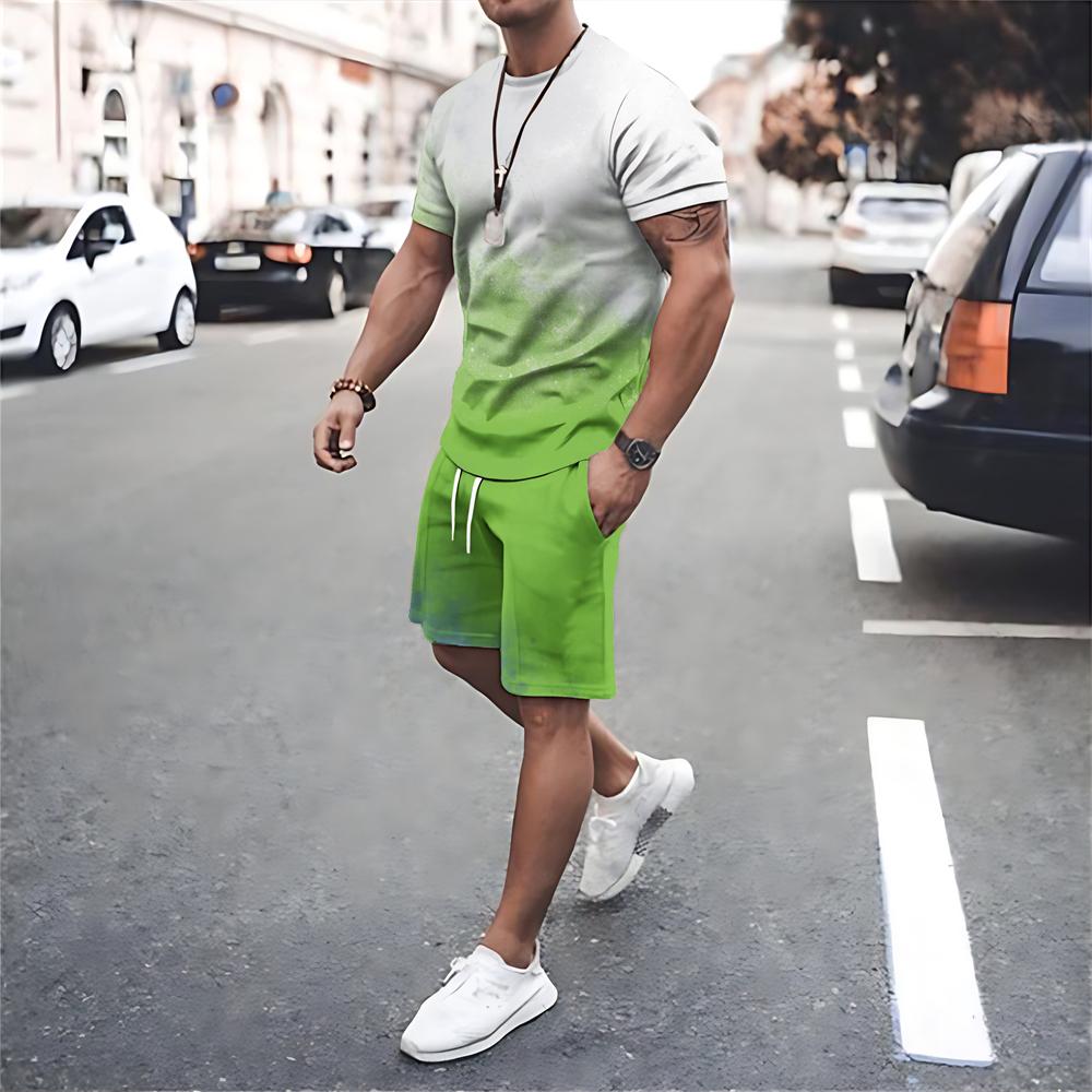 Men Summer Sets T Shirt Shorts 2 Piece Outfits Mesh Workout Tracksuits Oversized T-shirts Suits Print Sportswear Men's Clothing