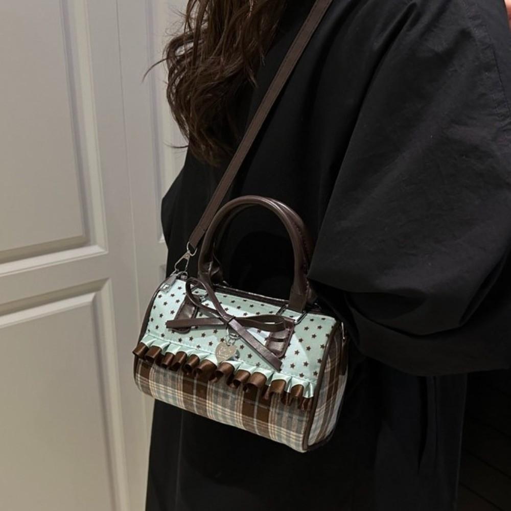 Exquisite Bowler Bag Color-blocked Crossbody Bag Vintage Bow Polka Dot Handbag Daily Use