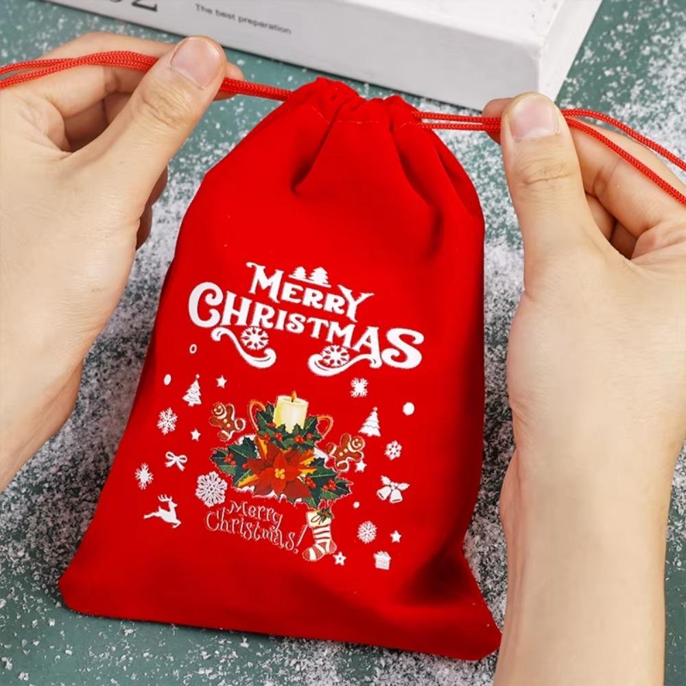 20/1PCS Christmas Velvet Bags Cartoon Candy Gift Drawstring Pouch Christmas New Year Party Favor Decor Jewelry Packaging Bag