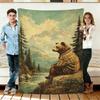 Bear in Plaid Shirt Flannel Blanket Soft Cozy Throws Napping Travel Use