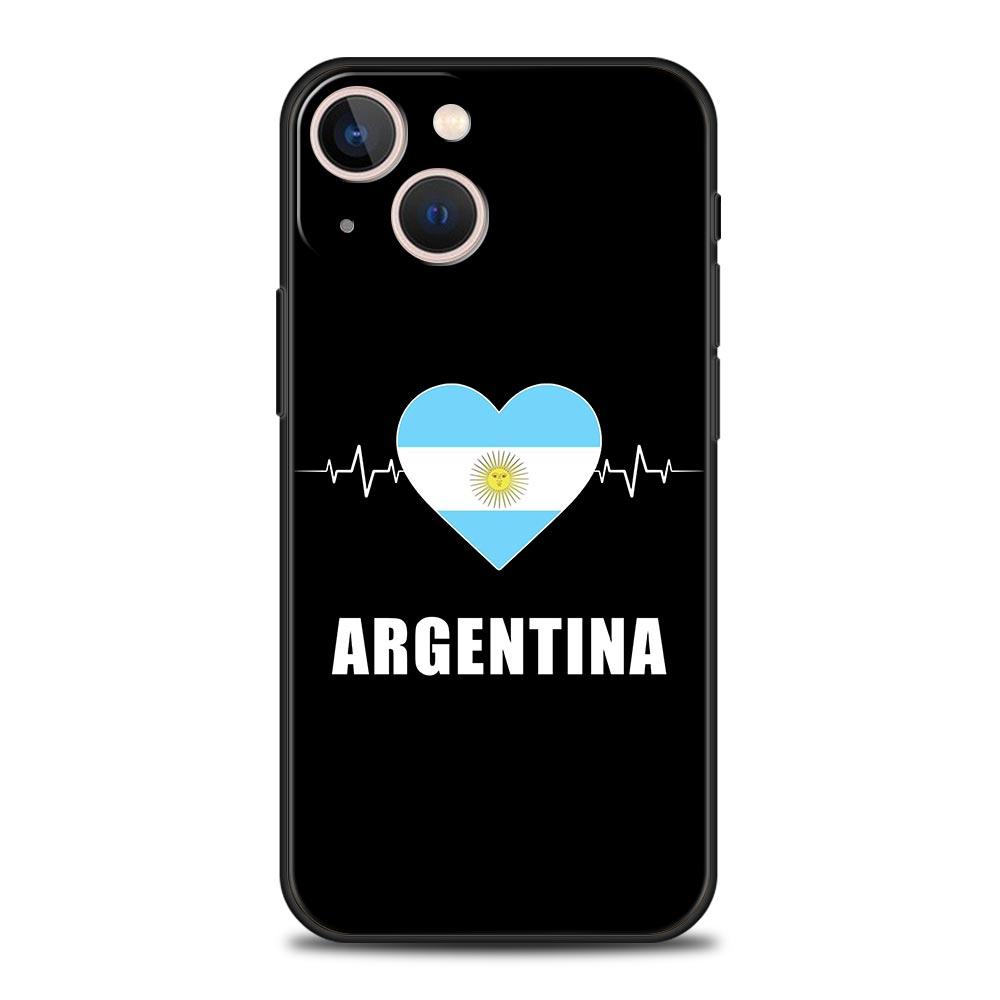 Coque de téléphone de luxe pour iPhone 11 12 13 15 16 14 Pro Max X XR XS 7 8 Plus 2020 Noir Housse souple Funda Drapeau Argentine Football 10