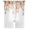 Flower Watercolor Leaf Bud Window Curtains For Living Room Bedroom Kitchen Chiffon Sheer Window Treatment