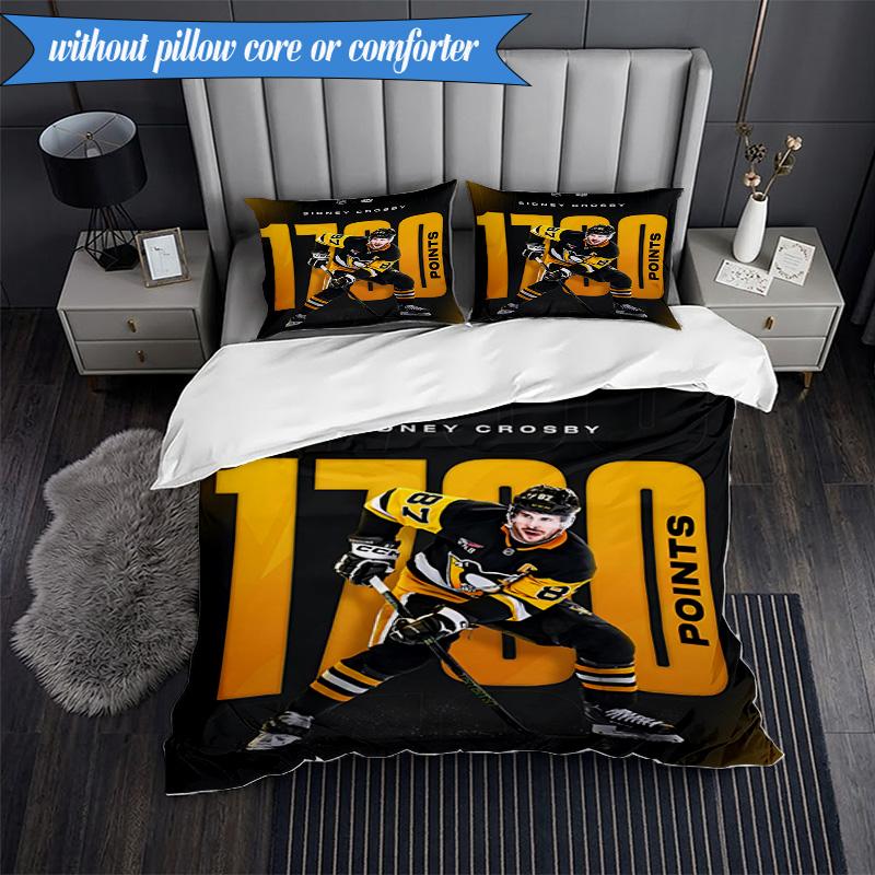 3PCS Pittsburgh Hockey Player Crosby Bedding Set,Including 1pc Duvet Cover And 2pcs Pillowcases Perfect for Bedroom, Dormitory, Fan Christmas gift