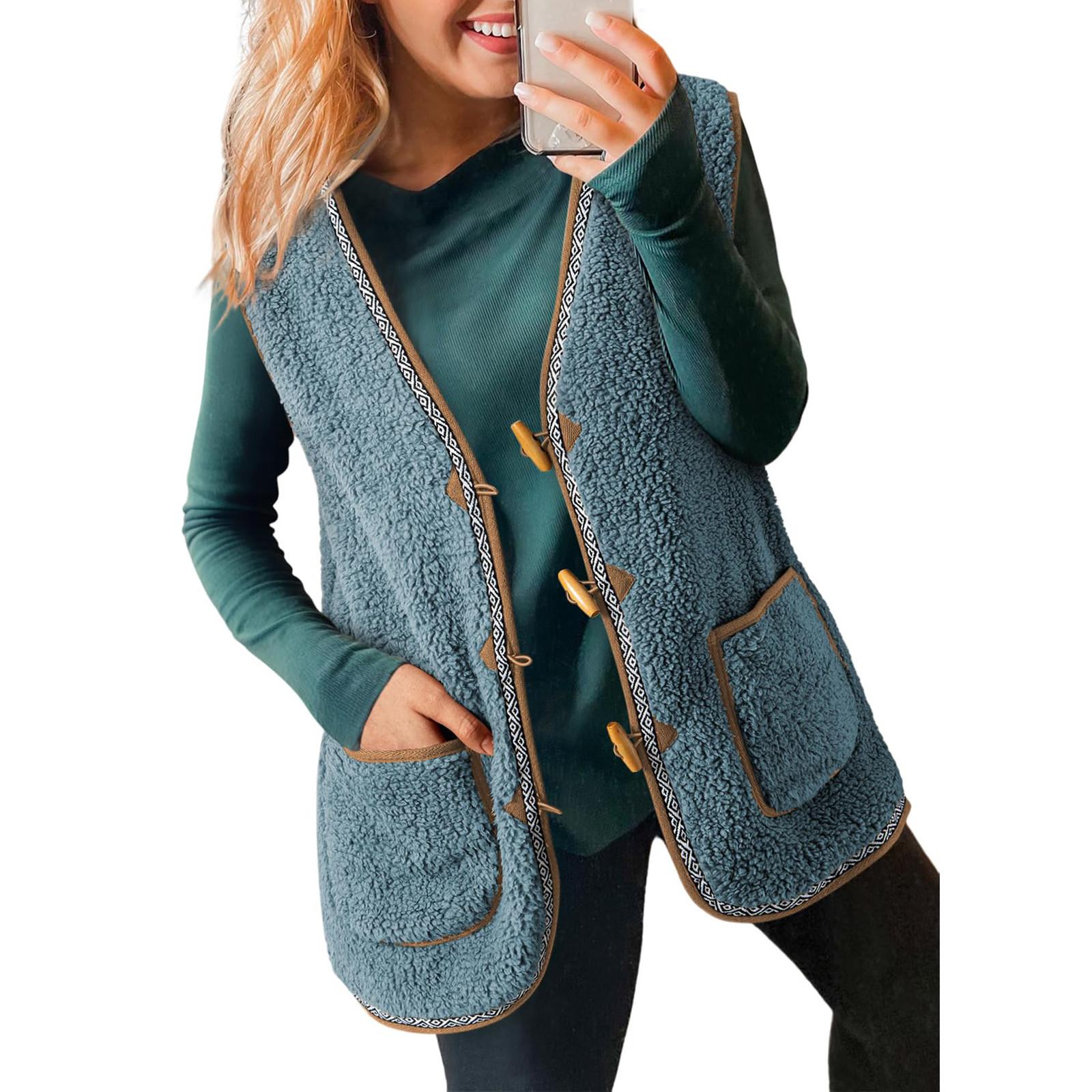 

Женская мода повседневная жилетка Hundred Color Collision без рукавов кардиган верхняя одежда флисовый жилет XL синий