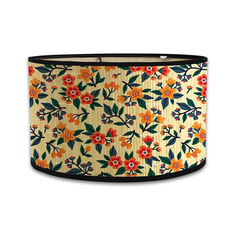 Japanischer Retro-Stil Bambus Lampenschirm Moderner Schlichter Blumenmuster Lampenschirm Ferienhaus Kronleuchter Lichtabdeckung Wandlampenschirm