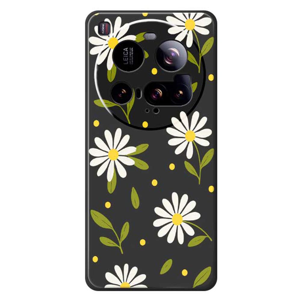 For Xiaomi 15 Ultra Case White Flowers Green Leaves Pattern Printing Straight Edge TPU Phone Back Cover