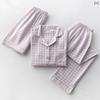 Pajamas Top Bottom Thin Muji Spring Summer Womens Check Pattern Cotton Gauze Lightweight Loose Short Sleeve Shorts Long Pants 3-piece Set