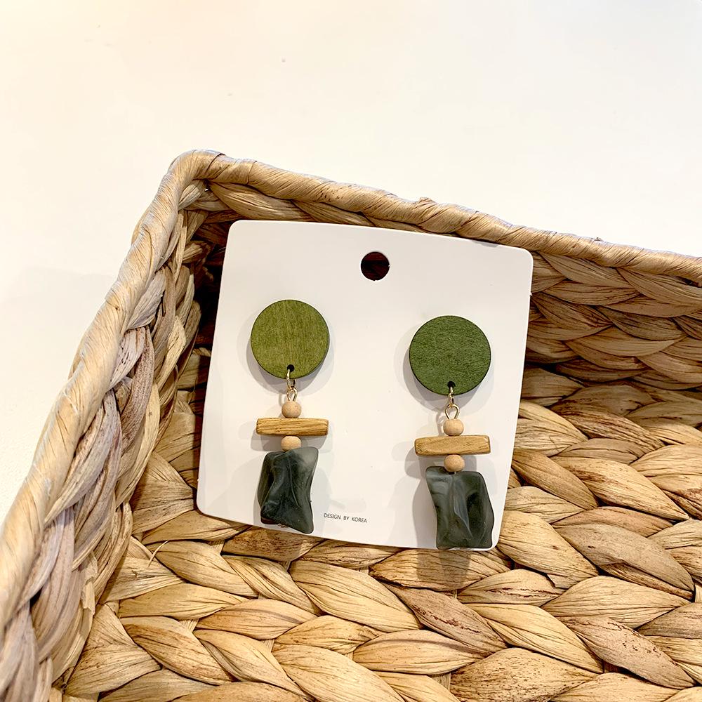 Women's Dongdaemun Style Colorful Resin & Wood Retro Dangle Earrings