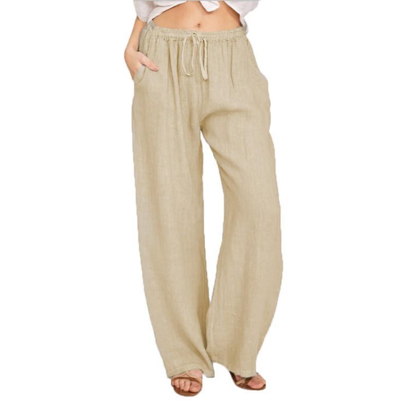 Womens Plus Size Loose Cotton Linen Blend Casual Trousers Mid-Waist Wide Leg Pant Office Daily Wear