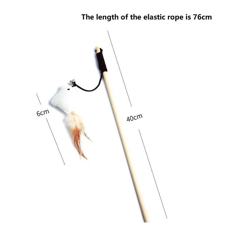 Fashion Cat Wand Toy Natural WoodenTeaser Wand for Cat Interactive Elastic String Cat Stick Pole Toy for Indoor
