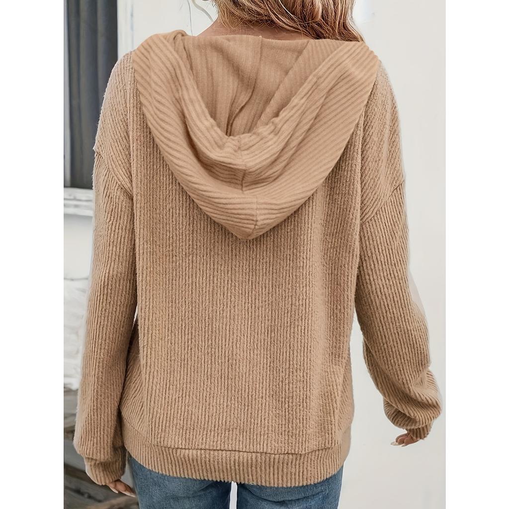 Women's Hoodie, Casual Ribbed Dropped Shoulder Long Sleeve Pullover Tops, European American Style for Crossborder