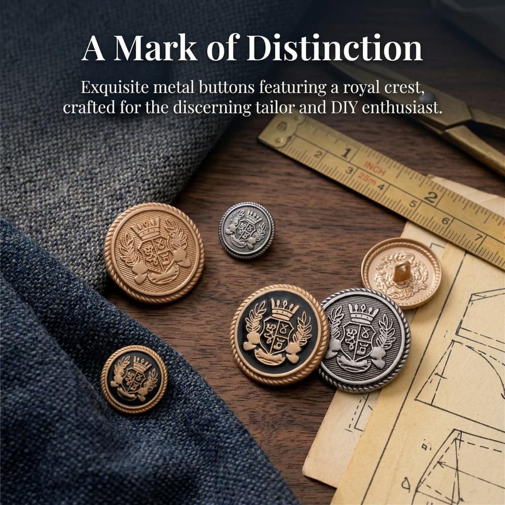 10Pcs Vintage Metal Buttons Set 15/20/25mm, Stylish Buttons for Coats Jeans Backpacks, Durable Sewing Buttons with Antique Crown