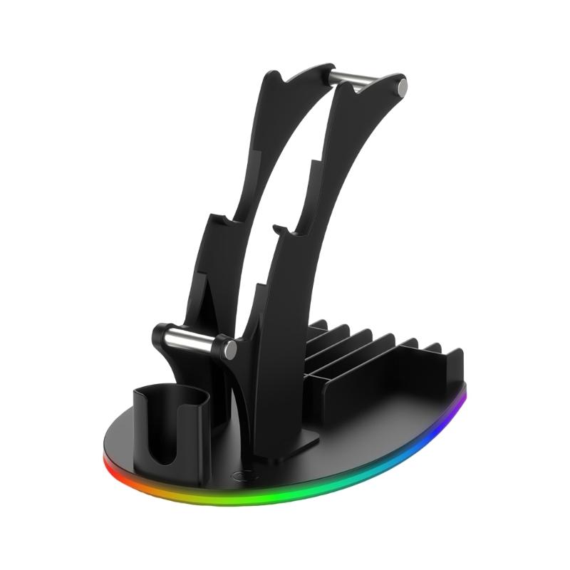 Gaming Accessory Organiser Rack Desktop Display Stand Holder with LED Lights for XSX Game Controllers Headphone