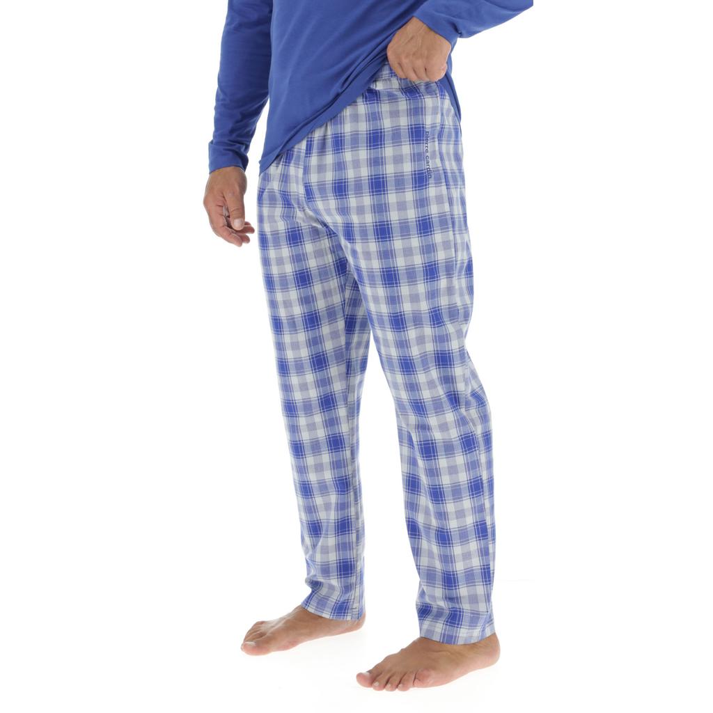 Ensemble Pyjama long homme en popeline à carreaux et Logo poitrine