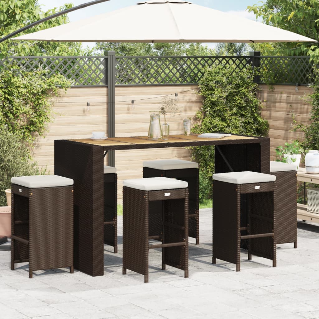 Garden Bar Stool with Cushions 6 pcs Brown Poly Rattan