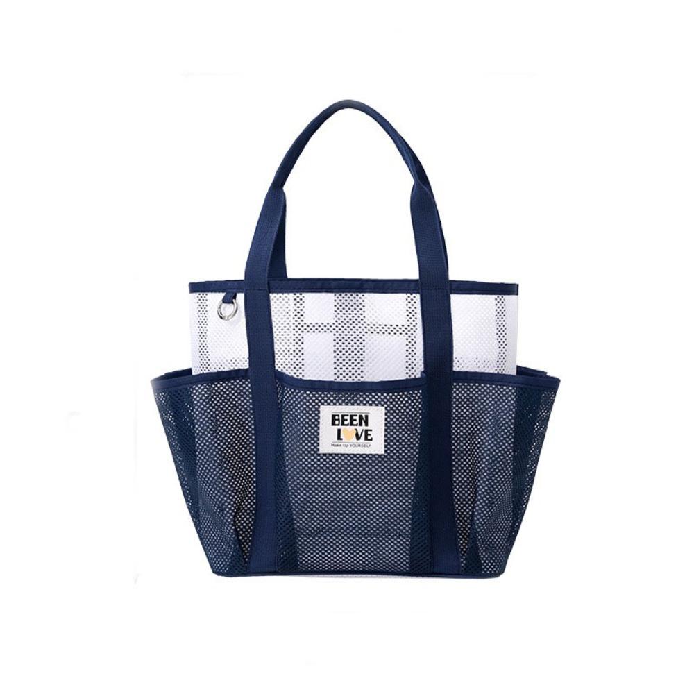 

Foldable Toiletry Tote Bag Breathable Swimming Handbag Handheld Mesh Beach Bag Swimming Vacation темно-синього кольору