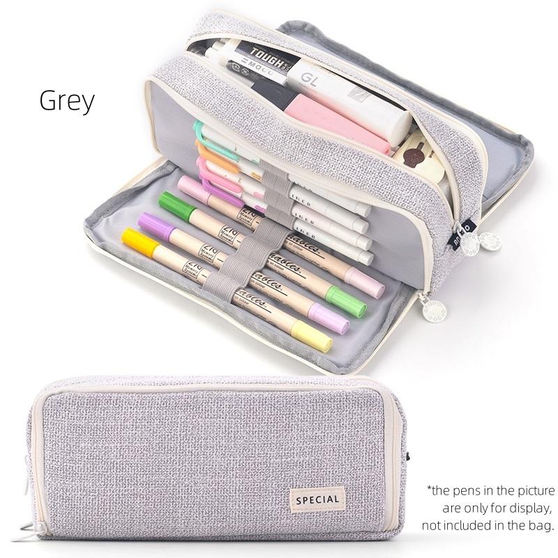 Angoo Linen Type Cloth Pencil Case Pen Bag 3 Compartments Storage Pouch Organizer for Stationery