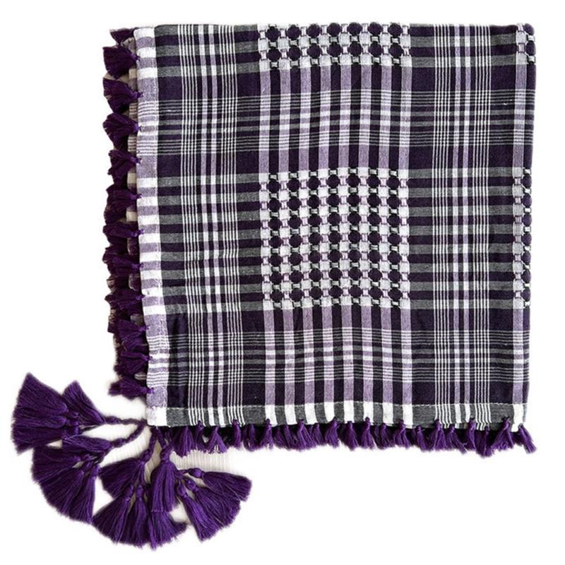 Checkered Pattern Shemagh Scarf Keffiyeh Neckerchief Fringed Tassels Head Wrap 1