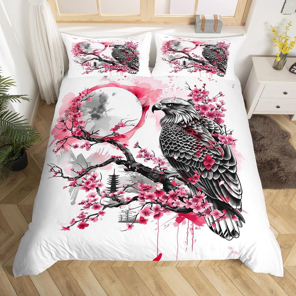 Eagle Duvet Cover Set for Boys Men Queen King Twin Size Lightweight Down Room Decor 2 Pillowcases 1 Comforter Cover No Comforter