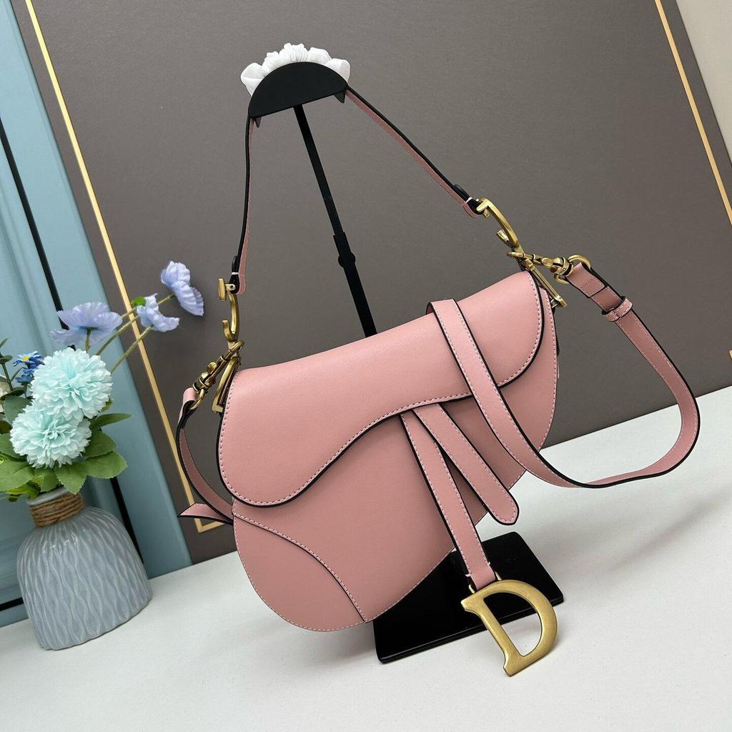 D Family Classic Leather Embroidered Saddle Bag - Women's Crossbody & Shoulder Handbag