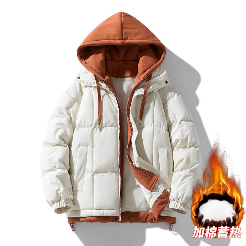 

Fake two-piece hooded cotton-padded jacket for men s winter new loose thickened cotton-padded jacket for men s and women s cotton-padded jacket tops S [90-60kg] білий