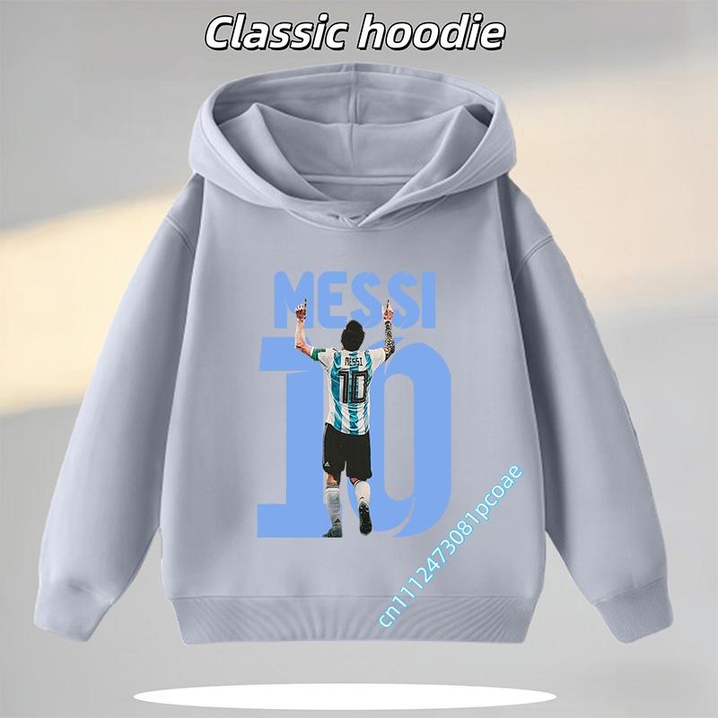 Football Star Cartoon Print Autumn/Winter Coat Messi Children's Hooded Sweatshirt Boys' Sports Shirt Girls' Casual Top