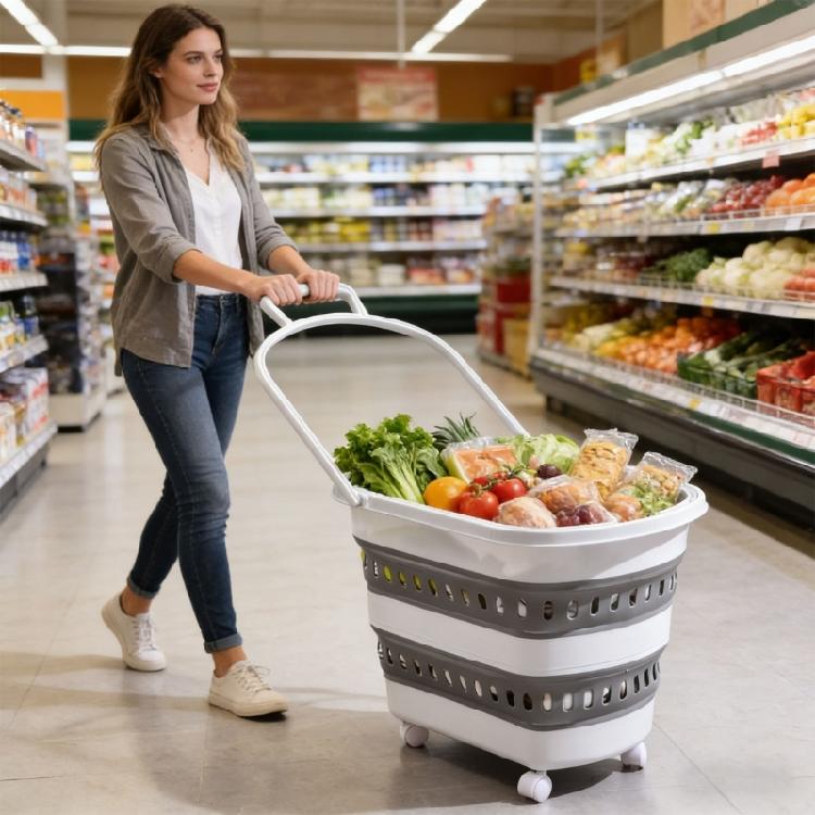 Rollbarer Wäschekorb mit faltbarer Wand und ergonomischem Zuggriff für mühelose Mobilität