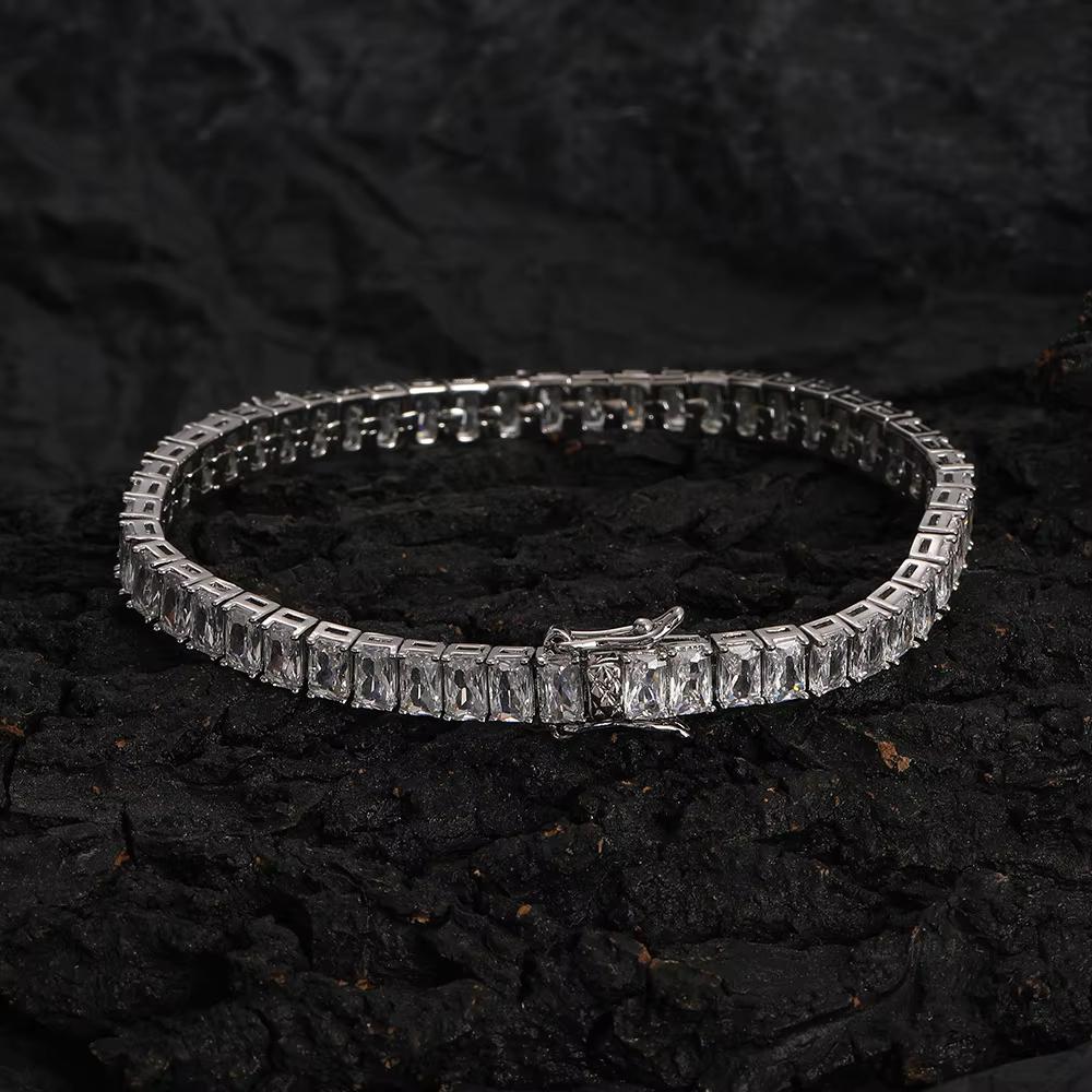 Fashion Hip Hop Jewelry Geometric 3*5mm Rectangular Zircon Tennis Bracelet Baguette CZ Tennis Bracelet for Women and Men
