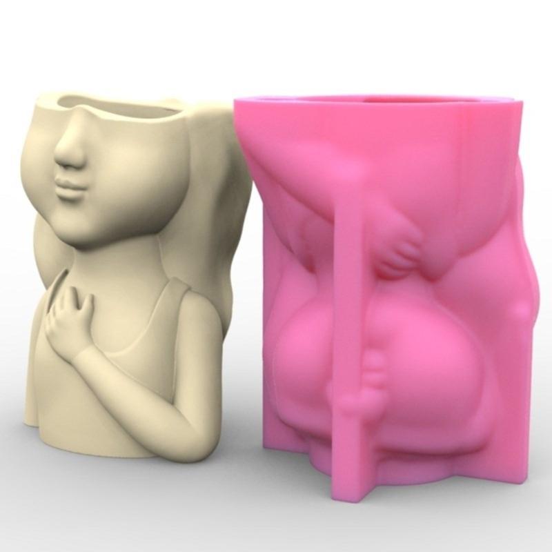 Girl Candle Holder Silicone Mold Cartoon Flower Pots Mold Candle Tray Mold Home Decorations Exploy Resin DIY Crafts