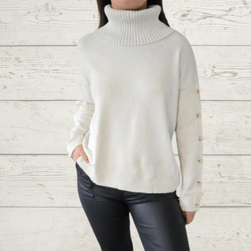 2026 Fall Winter Womens High Neck Button Knit Sweater Casual Solid Color Pullover