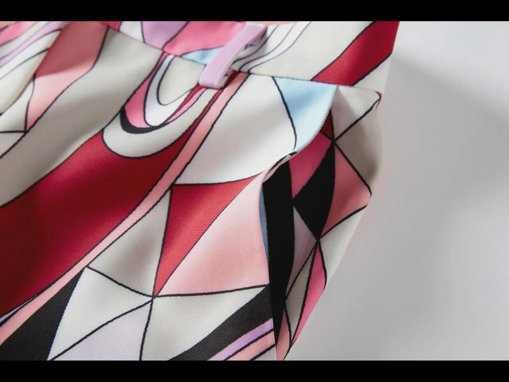 Conjunto de Traje Rosa para Mujer Guoer con Cuello en V, Estampado de Algodón y Botón Único