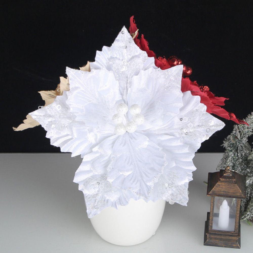 

2pcs Artificial Glitter Christmas Flower Exquisite Simulation Flower DIY Fake Bouquet Balcony золотой