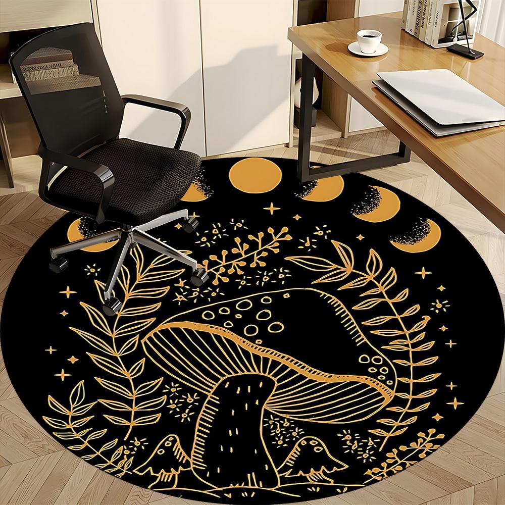 1pc Moon Phase Mushroom Phase Office Round Area Rug,  Mat Suitable For Office, Under Office Chairs Bedroom Living Room Home Decor, Room Deco