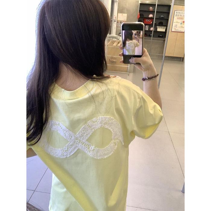 

2025 Women s Summer Loose Fit Embroidered Cotton T-Shirt - Trendy Short-Sleeved Fashion Top Medium жёлтый