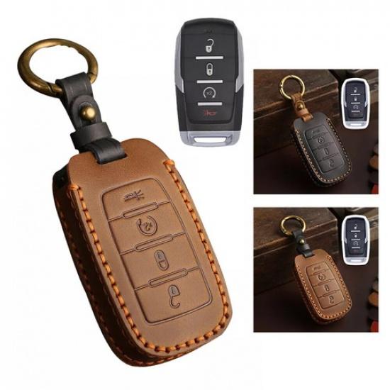 Leder Fernbedienung Auto Schlüsselanhänger Hülle für Dodge RAM 1500 2500 3500 -2024