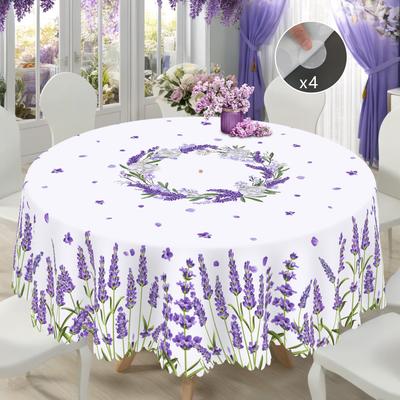 1 Piece Spring And Summer Purple Lavender Pattern Round Tablecloth, Flower Print Rectangular Tablecloth, Party Tablecloth, Home Table Decoration, Cour