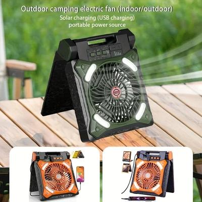 Outdoor LED Solar Camping Camping Light Foldable USB Rechargeable Fan 4 Speed Powerful Portable Camping Desk Lamp with Fan