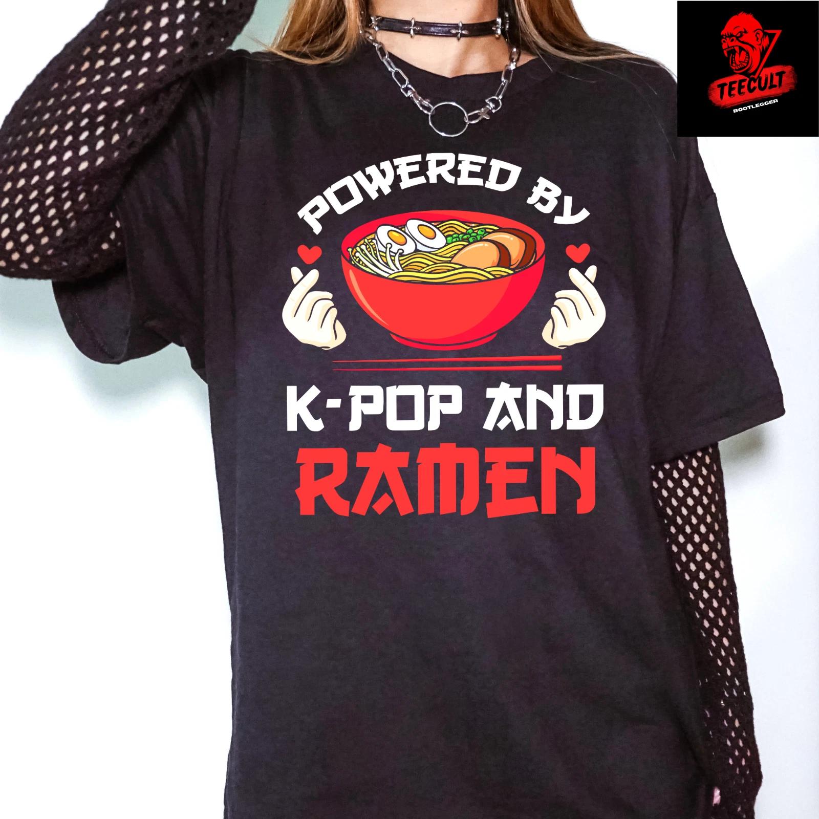 Men s and Women s T-shirts Powered By K-Pop And Ramen Funny Gifts For Her Unisex Cotton XS
