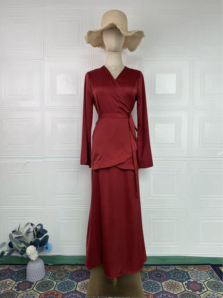 European and American Splicing Satin Long Skirt Suit - Spring 2026 Edition