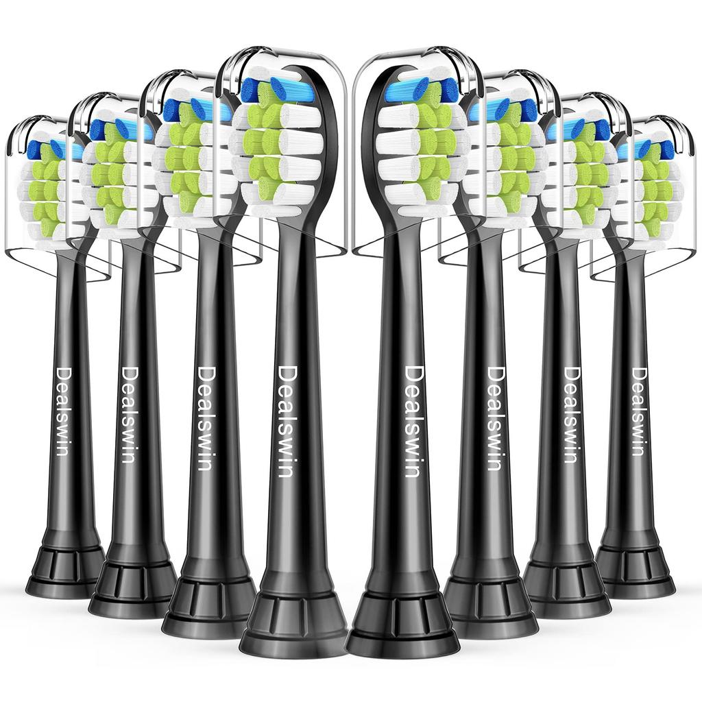 Dealswin Replacement Brushes for Philips Plaque Regular Pack of Compatible with and Black Sonicare, Removal, Size, 8, DiamondClean, EasyClean,