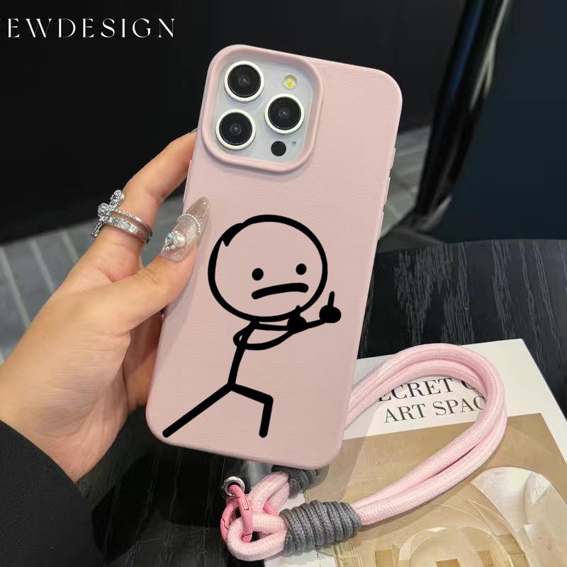 Funny Cartoon Matchman Phone Chain Lanyard Case For iPhone 17 16 15 14 13 Pro Max 11 Plus Shockproof Silicone Luxury Soft Funda