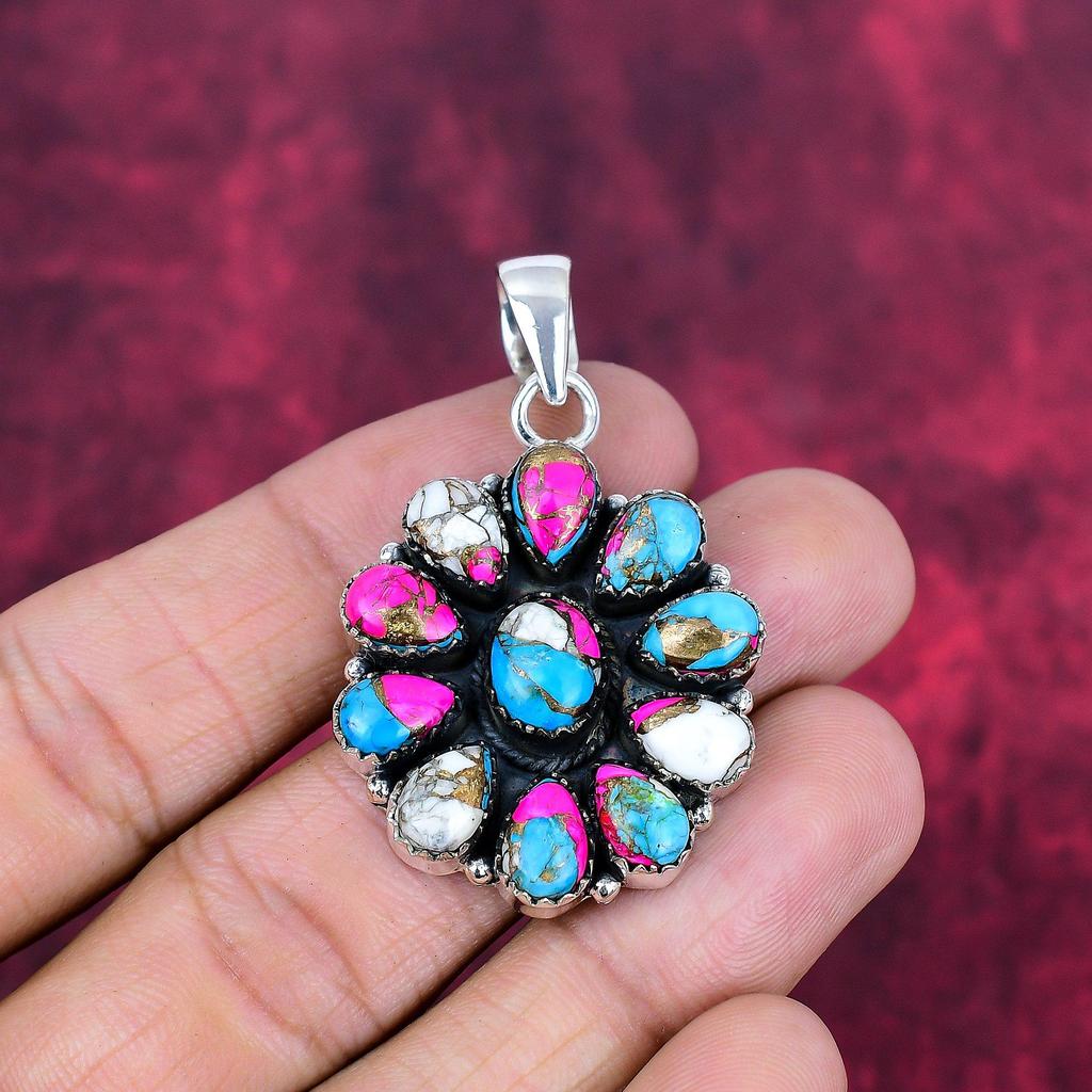 Cotton Candy Turquoise Handmade Gemstone Pendant, 925 Solid Sterling Silver Pendant Antique Jewelry, For Engagement Gift