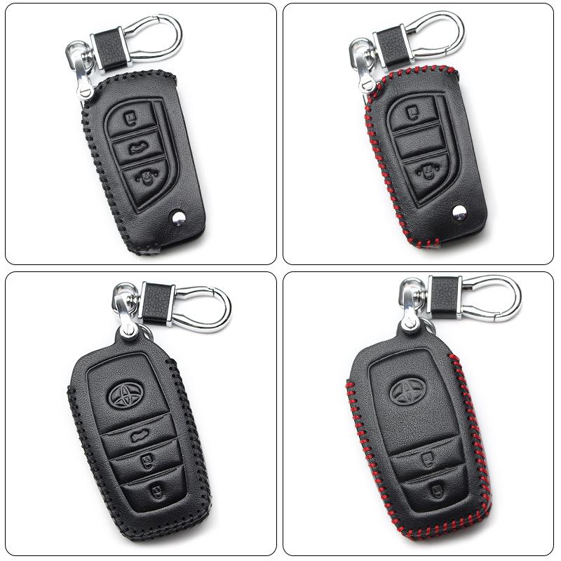 Leather Car Key Cover for 2017 Toyota Models: Corolla, Camry, Crown, Levin, Reiz, RAV4, Highlander