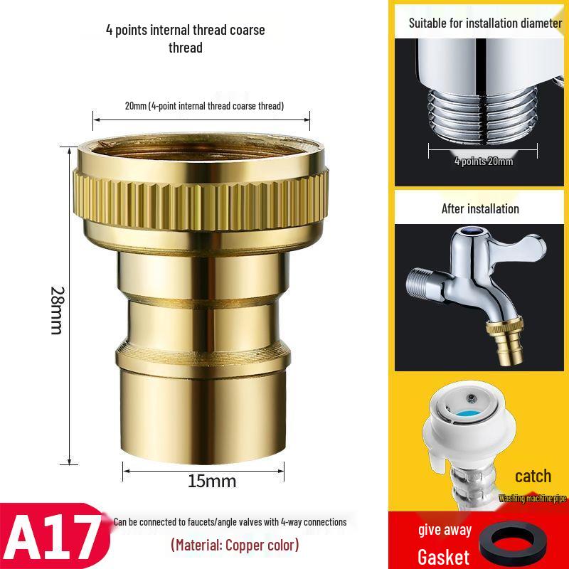 Adaptor robinet mașină de spălat din cupru – Convertor 4/6 puncte și accesoriu țeavă de admisie